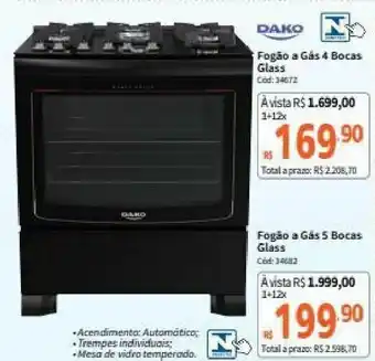 Dako Fogao a Gas 4 Bocas Glass