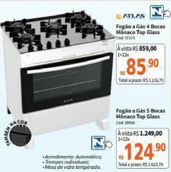 Deltasul Atlas Fogao a Gas 4 Bocas Monaco Top Glass oferta