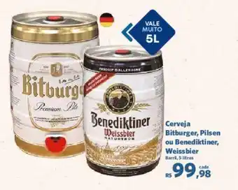 Sam's Club Cerveja Bitburger, Pilsen ou Benediktiner, Weissbier Barril, 5 litros oferta