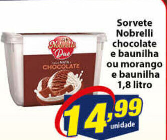 Vencedor Atacadista Sorvete Nobrelli Chocolate e baunilha ou morango e baunilha 1.8L oferta