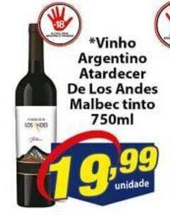 Vencedor Atacadista Vinho Argentino Atardecer De Los Andes Malbec tinto 750ml oferta