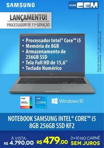 Lojas Cem Notebook Samsung Intel Core i5 8GB 256GB SSD KF2 oferta