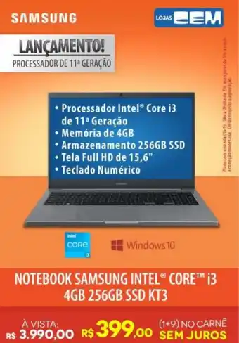 Notebook Samsung Intel Core i3 4GB 256GB SSD KT3
