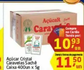 Tenda Atacado Açúcar cristal caravelas sachê caixa 400 un x 5 kg oferta