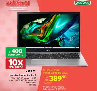 Notebook Acer Aspire 5 Tela 15,6", Windows 11, 8GB RAM, 256GB SSD, Processador
