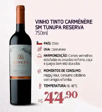 VINHO TINTO CARMÉNÈRE SM TUNUPA RESERVA 750ml