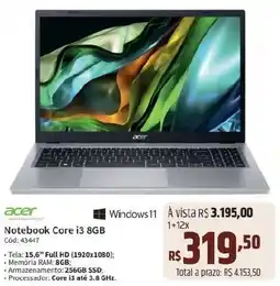 Deltasul Acer Notebook Core i3 8GB Cód: 43447 oferta