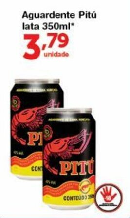 Roldão Aguardente Pitu lata 350ml oferta