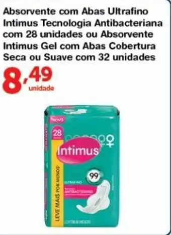 Roldão Absorvente com Abas Ultrafino Intimus Tecnologia Antibacteriana com 28 unidades oferta
