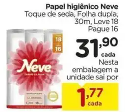 Carrefour Papel higiênico Neve Toque de seda, Folha dupla, 30m, Leve 18 Pague 16 oferta