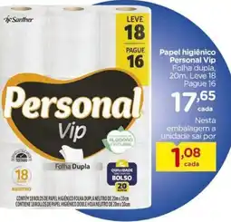 Carrefour Papel higiênico Personal Vip Folha dupla, 20m, Leve 18 Pague 16 oferta