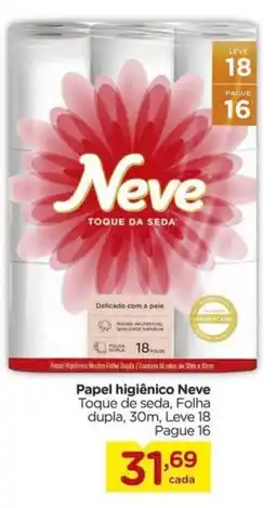 Carrefour Papel higiênico Neve Toque de seda, Folha dupla, 30m, Leve 18 Pague 16 oferta