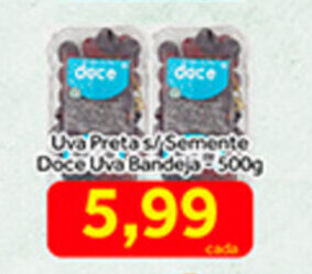 Shibata Supermercados Uva Preta s/ Semente Honey / Doce Uva Bandeja 500g oferta