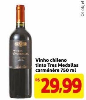 Mercado Extra Vinho Chileno tinto Tres Medalhas carmenere 750ml oferta