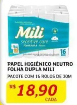 Assaí Atacadista PAPEL HIGIÊNICO NEUTRO FOLHA DUPLA MILI PACOTE COM 16 ROLOS DE 30M oferta