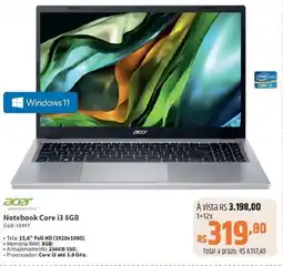 acer Notebook Core i3 8GB