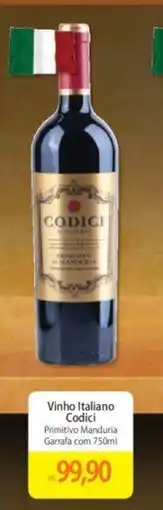 Atacadão Vinho Italiano Codici Primitivo Manduria Garrafa com 750ml oferta
