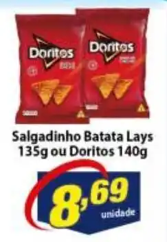Vencedor Atacadista Salgadinho Batata Lays 135g ou Doritos 140g oferta