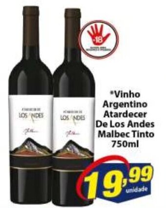 Vinho Argentino Atardecer De Los Andes Malbec tinto 750ml