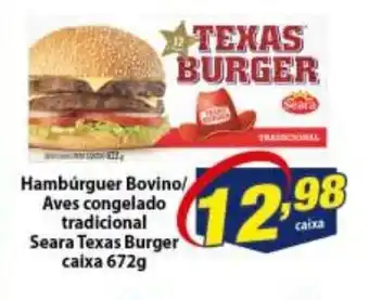 Vencedor Atacadista Hamburguer Bovino/ Aves Congelado tradicional Seara Texas Burger caixa 672g oferta