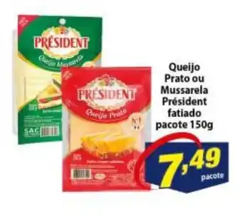 Vencedor Atacadista Queijo Prato ou Mussarela President fatiado pacote 150g oferta