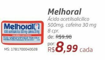 Drogal Melhoral ácido acetilsalicílico 500mg, cafeína 30 mg 8 cpr oferta