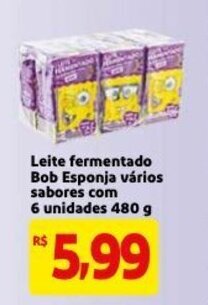 Mercado Extra Leite fermentado Bob Esponja varios sabores com 6 unidades 480g oferta