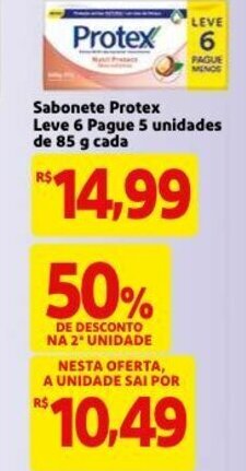 Mercado Extra Sabonete protex leve 6 pague 5 unidades de 85g cada oferta