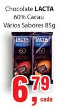 Supermercados Mundial Chocolate Lacta 60% Cacau 85g oferta