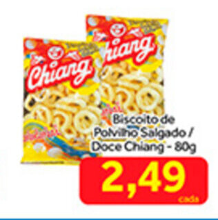 Shibata Supermercados Biscoito de Polvilho Salgado/ Doce Chiang 80g oferta