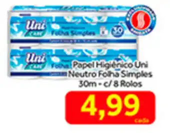 Shibata Supermercados Papel Higiénico Uni Neutro Folha Simples 30m c/8 rolos oferta