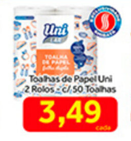 Shibata Supermercados Toalhas de Papel Uni 2 Rolos c/ 50 Toalhas oferta