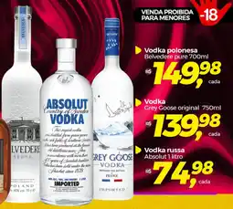 Frangolândia Vodka polonesa Belvedere pure 700ml oferta