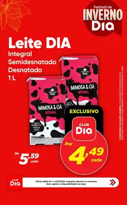 Dia Leite DIA Integral Semidesnatado Desnatado 1L oferta