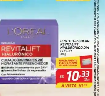 Protetor solar revitalift hialurônico dia fps 20 49 g