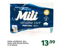 PAPEL HIGIÊNICO MILI DUAL 30M FOLHA DUPLA C/12 ROLOS