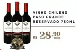 Vinho chileno paso grande reservado