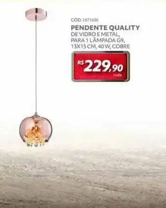 Telhanorte Pendente Quality De Vidro Metal Para 1 Lâmpada G9 13x15cm 40w Cobre oferta