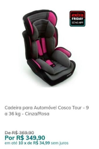 Cadeira para Automovel Cosco Tour - 9 a 36kg - Cinza/Rosa