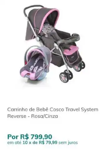 Carrinho de Bebe Cosco Travel System Reverse - Rosa/Cinza