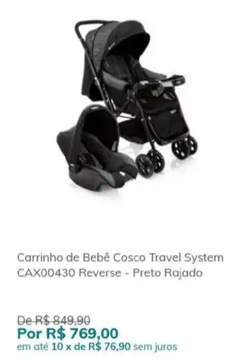 Carrinho de Bebe Cosco Travel System Reverse - Preto Rajado