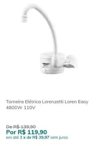 Torneira Eletrica Lorenzetti Loren Easy 4800W 110V