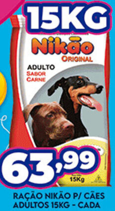 Supermercados Cristal Racao Nikao p/ caes Adultos 15kg - cada oferta