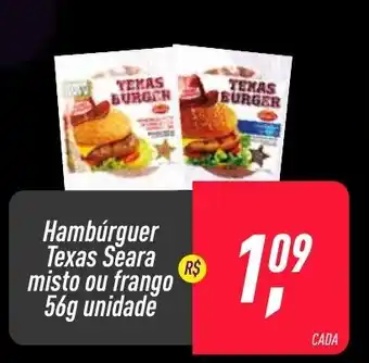 Frangolândia Hamburguer Texas Seara misto ou frango 56g unidade oferta