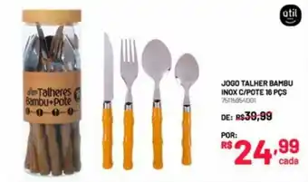 Jogo talher Bambu Inox c/ pote 16 pcs