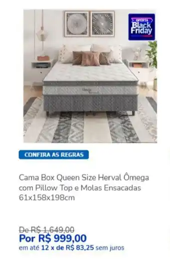 Cama Box Queen Size Herval Omega com Pillow Top e Molas Ensacadas 61x158x198cm
