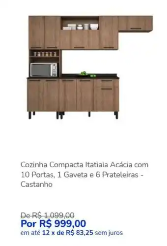 Cozinha Compacta Itatiaia Acacia com 10 Portas, 1 Gaveta e 6 Prateleiras - Castanho