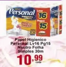 Rossi Supermercado Papel Higiénico Personal Lv16 Pg15 Neutro Folha Simples 30m oferta