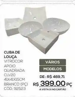 Cuba De Louça Vitrocor Apoio Quadrad Clv20 41x41x15cm Branco