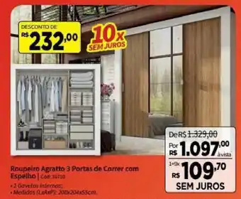 Deltasul Roupeiro Agratto 3 Portas de Corner com Espelho oferta
